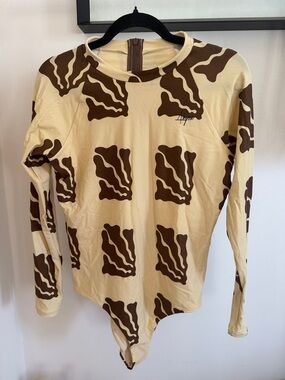 Abyss Cream & Brown Long-Sleeve One-Piece Swimsuit